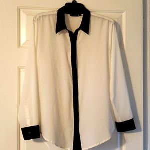 White w/ black trim long sleeve blouse